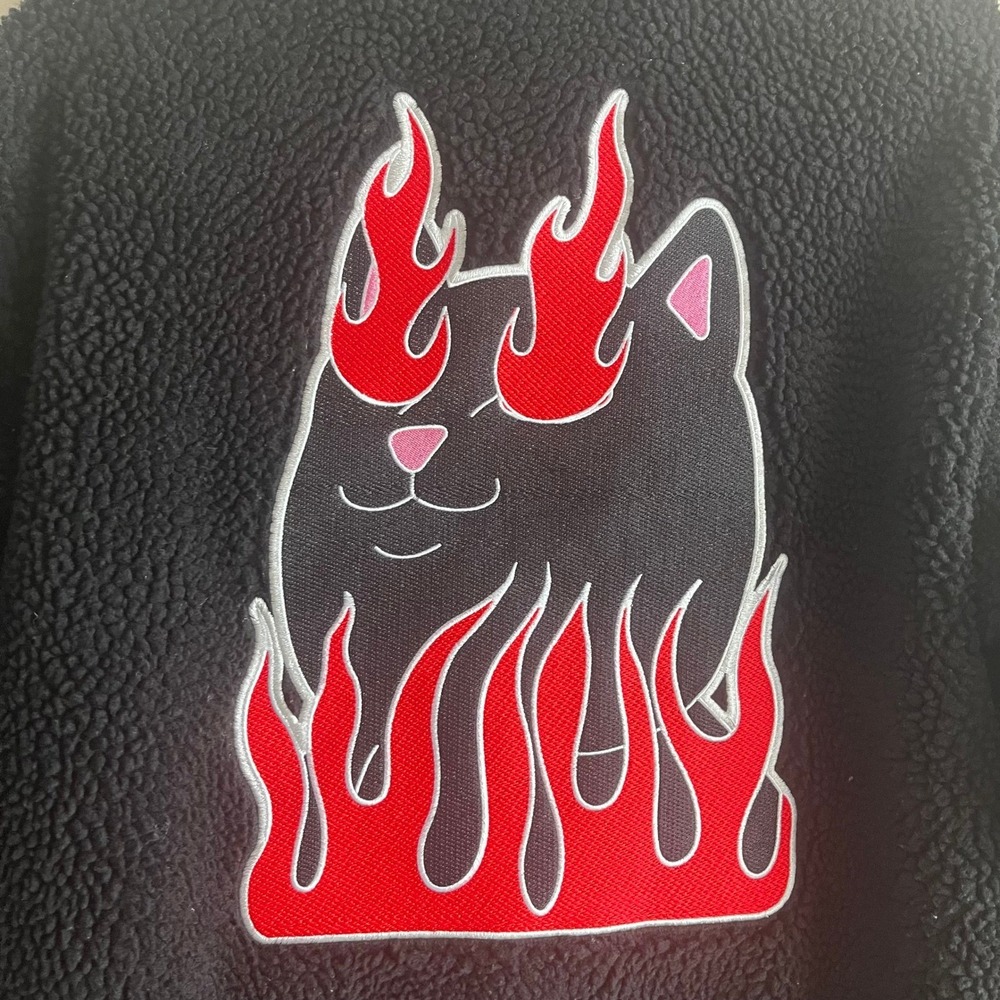 RIPNDIP Nermal Flaming Cat Sherpa Bomber Jacket Black Size M Skate Grunge - Picture 8 of 8